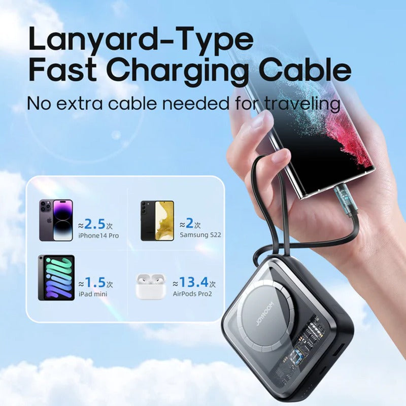 Mercury™ Magnetic Wireless Power Bank With In-Built Cable