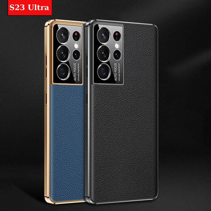 Galaxy S23 Ultra Luxury Leather Electroplate Frame Case