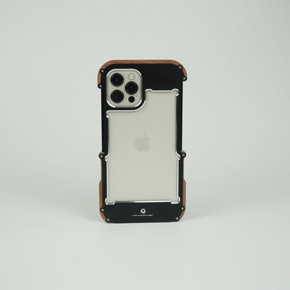 iPhone 14 Pro R-Just Aluminium Natural Wood Anti Shock Bumper Case