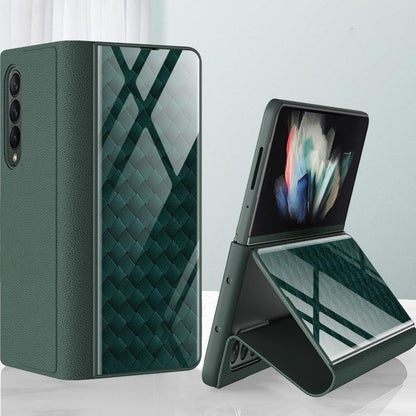 Galaxy Z Fold4 Grid Weaving Pattern Glass Flip Case