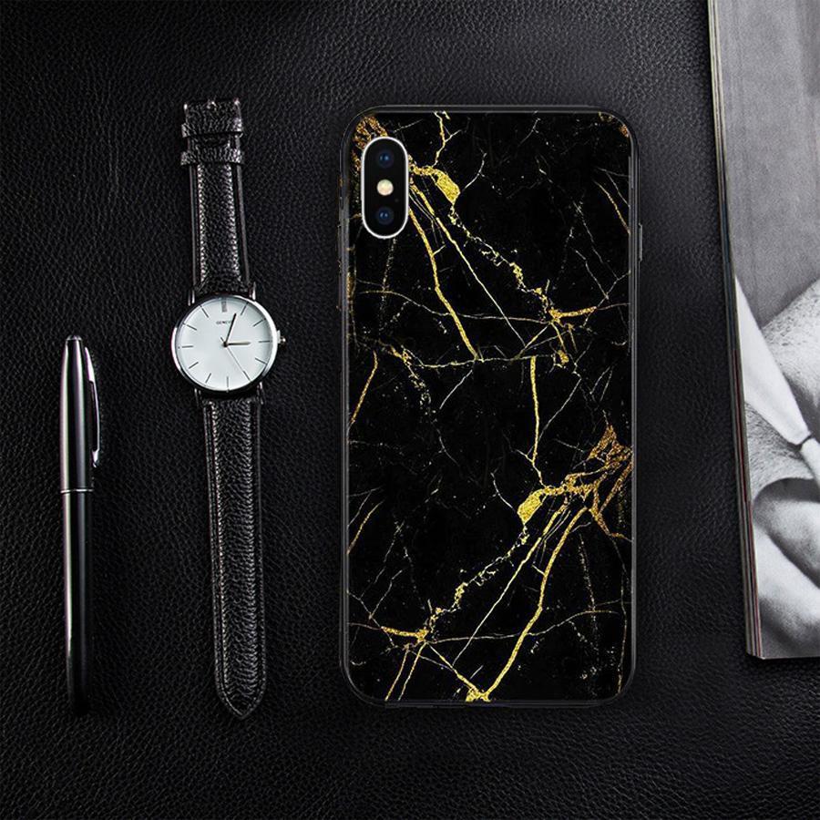 iPhone X/XS - Gold Dust Texture Marble Glass Case