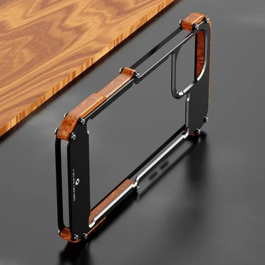 iPhone 14 R-Just Aluminium Natural Wood Anti Shock Bumper Case